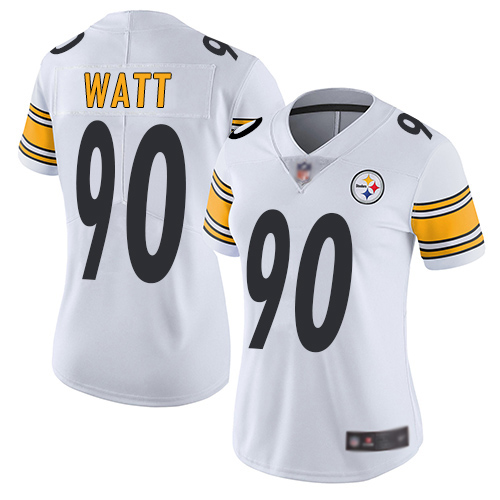 Women Pittsburgh Steelers Football #90 Limited White T J Watt Road Vapor Untouchable Nike NFL Jersey->women nfl jersey->Women Jersey